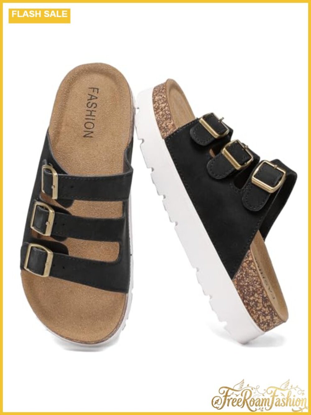 Platform Sandals Chunky Cork 3 Adjustable Straps Comfortable Outdoor